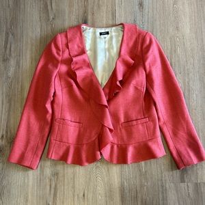 J. Crew Coral Rust Ruffled Raw edges long sleeve blazer. Size 4. Gold lining